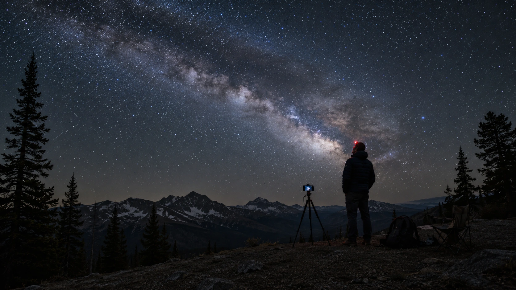 Milky Way photography with smartphone at a mountain campsite under a dark sky