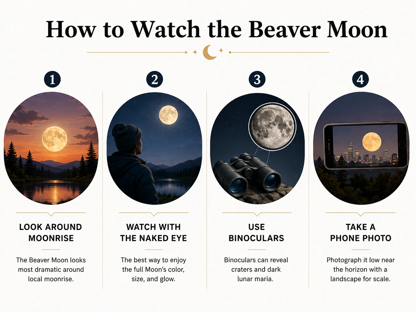 How to watch the Beaver Moon 2026 at moonrise with binoculars or a phone.