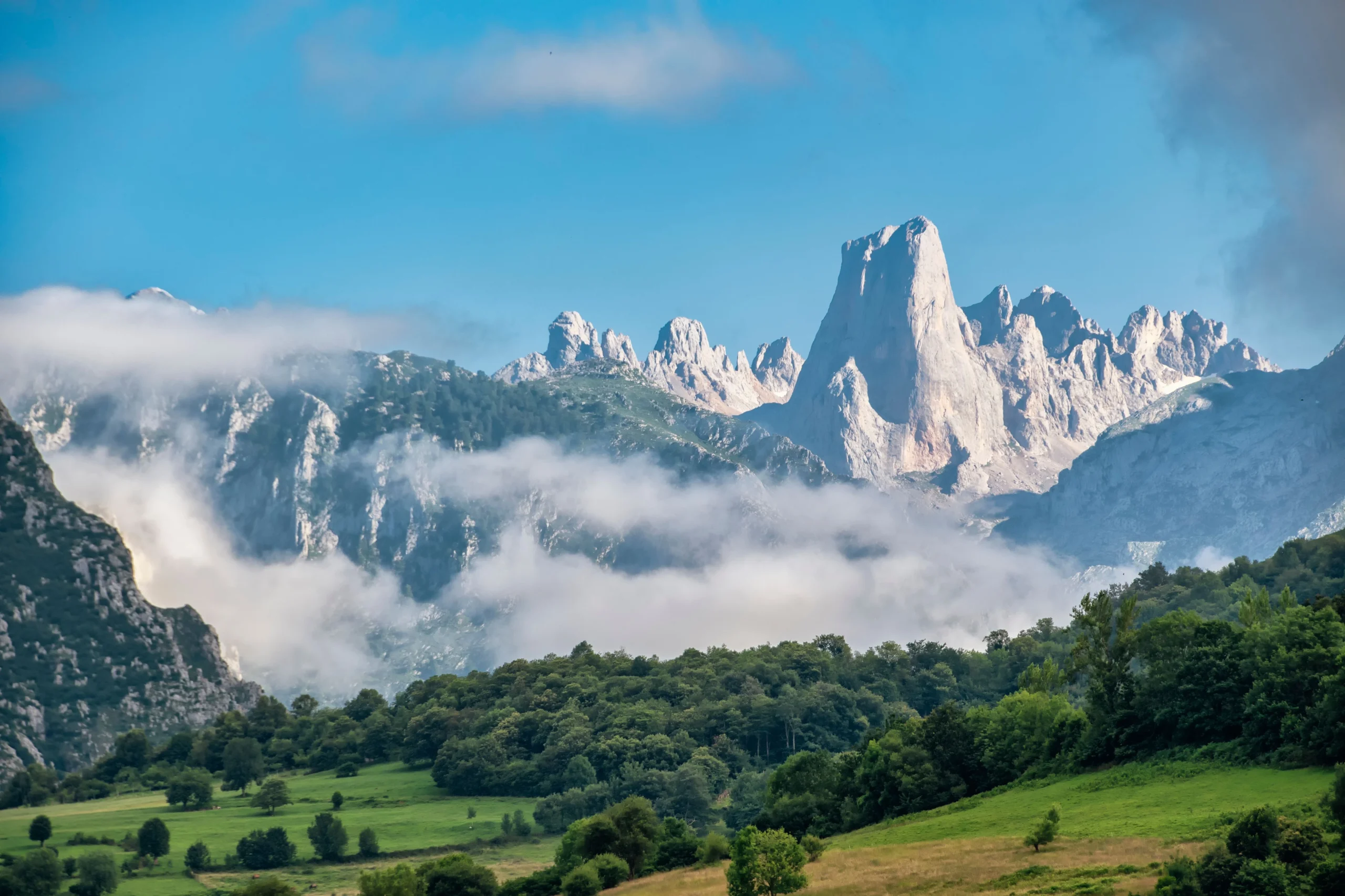 Limestone mountains and valley in Picos de Europa National Park, Spain