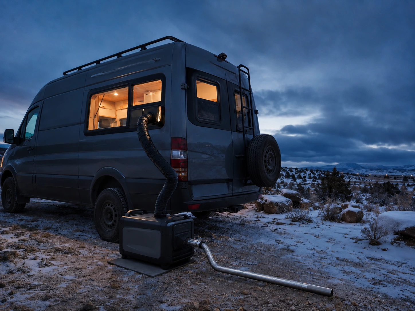Safe Portable heaters for camper vans (diesel), ducting warm air inside during winter camping.