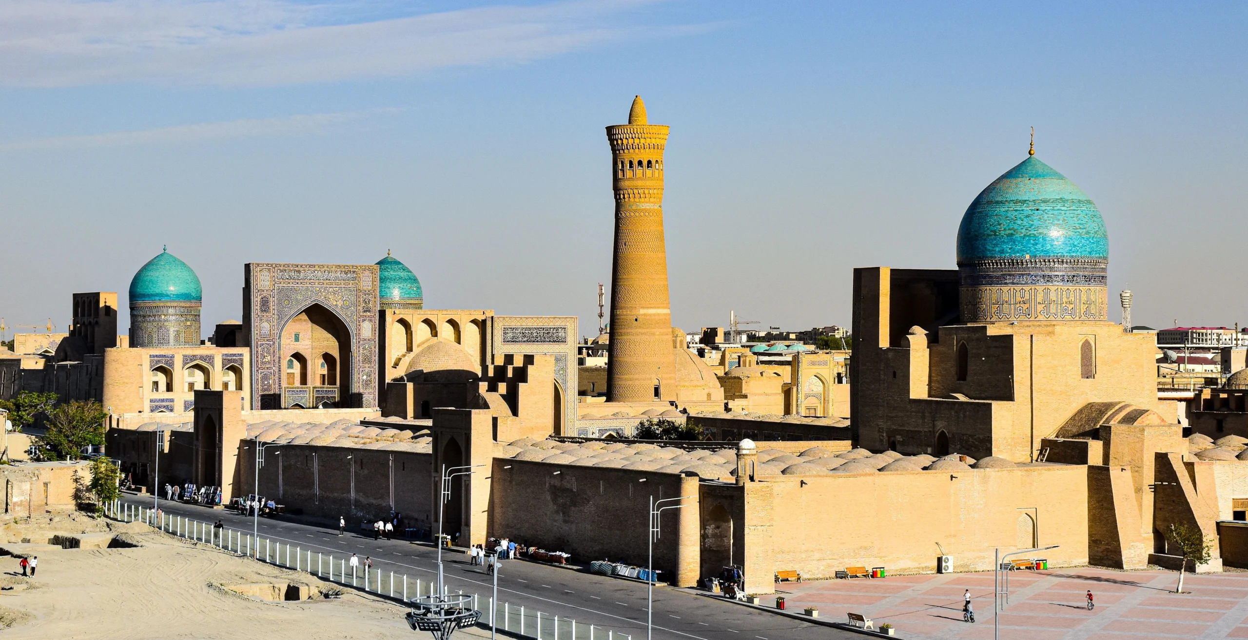 Elevated view of Po-i-Kalyan complex in Bukhara, one of the best-preserved Uzbekistan Silk Road cities.
